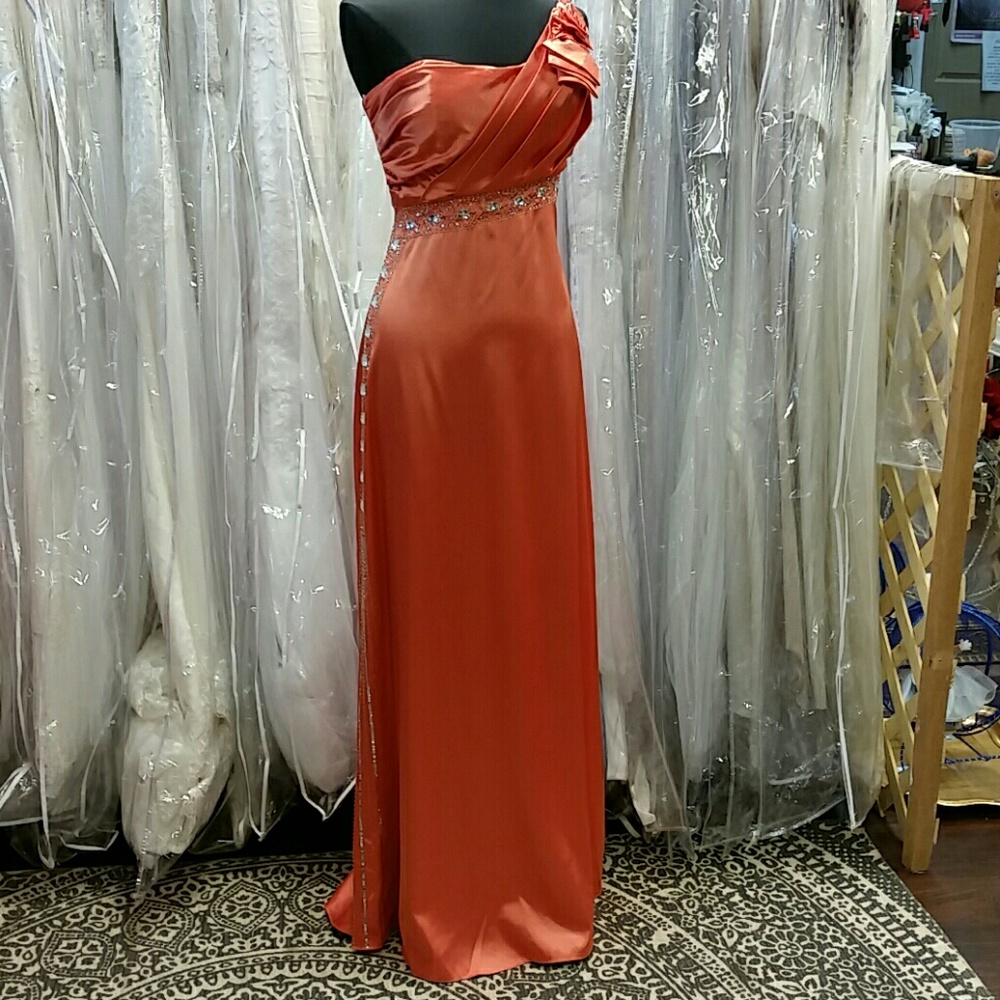 Tangerine One-shoulder Satin Gown